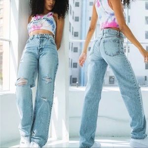Revice Denim Super 80’s Button Fly High Rise Straight Leg Jeans Distress Size 26
